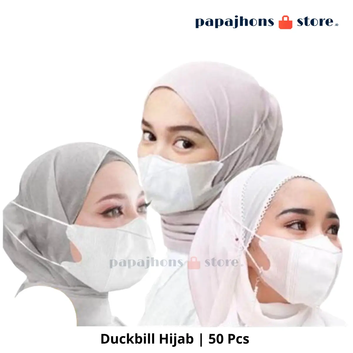 Masker Duckbill Hijab Filtrasi Partikel Anti Debu Dan Virus - 50 Pcs Putih Pengait