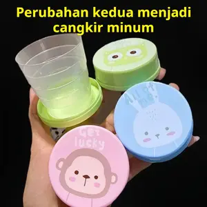 Cangkir Kompresi Perjalanan Cangkir Portable Luar Ruangan Cangkir Air Lipat Cangkir Pembersih Mulut Anak-anak Kartun Kreatif Cangkir Stretch
