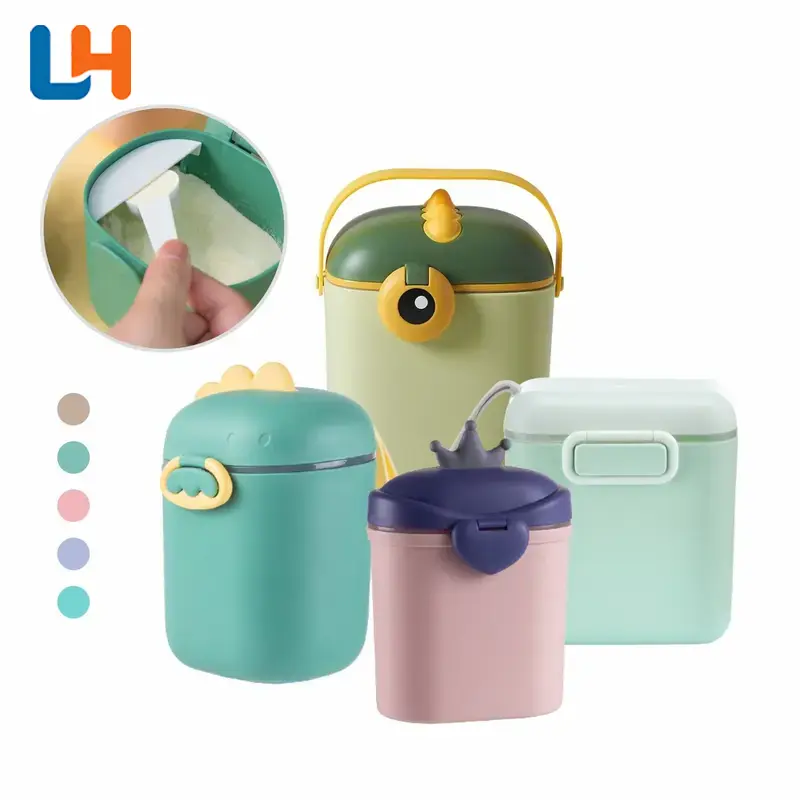 LH-C4 Toples Susu Bubuk Portabel BPA FREE Double Lid Anti Tumpah Sendok Terpisah Aman untuk Bayi Plastik Tahan Suhu -20℃ hingga +120℃