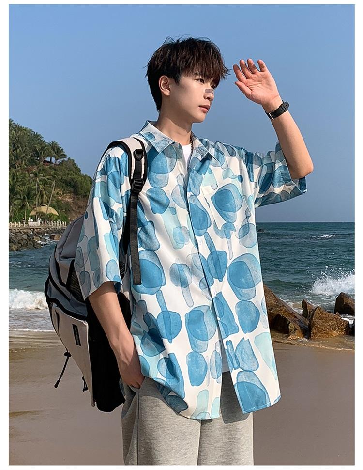 Product Introduction of Plankton Shuai flower shirt men's short sleeve summer ice silk thin inch shirt casual mid-sleeve Hawaiian shirt inch wear free ironing 17