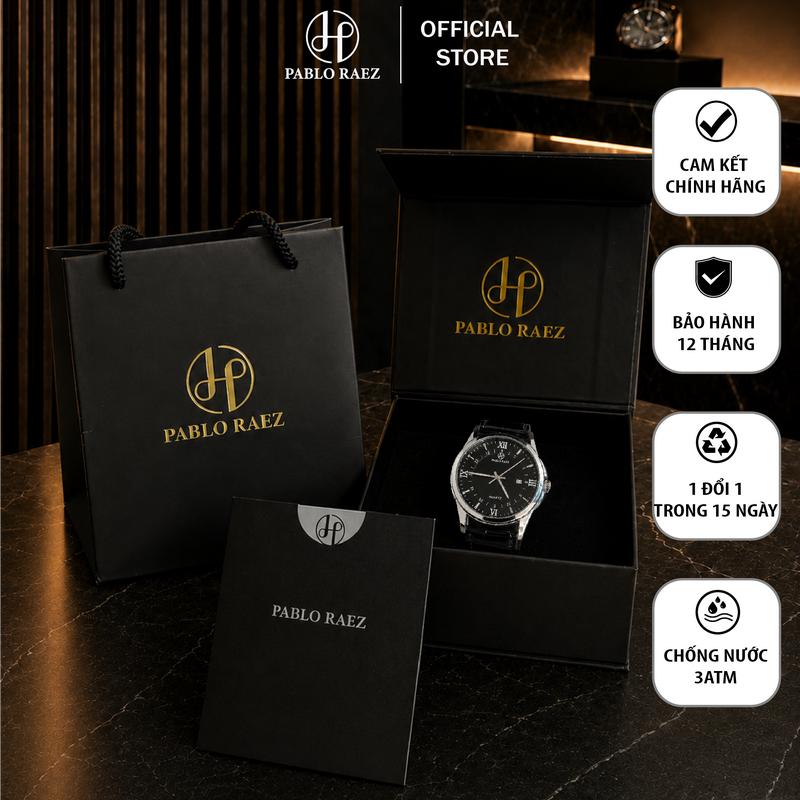 Set Quà Tặng - Đồng Hồ Nam PABLO RAEZ U850 Chính Hãng Chống Nước 3ATM Sang Trọng Tặng Túi Giấy , Thiệp Dành Tặng Người Thân,Bạn Bè Và Hộp Cao Cấp Sang Trọng