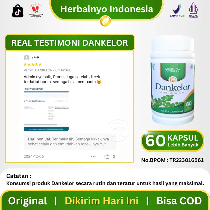 Dankelor Suplemen Peninggi Badan Tinggi Kalsium Vitamin Pertumbuhan Anak Remaja Isi 60 Kapsul Halal BPOM Ekstrak Daun Kelor Moringa Oleifera 5