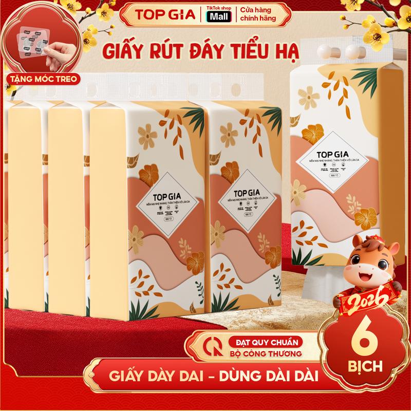   SIÊU MỀM MỊN - SIÊU TIẾT KIỆM  Thùng 6 Bịch Khăn Giấy Rút Đáy Tiểu Hạ TOP GIA 4 Lớp Mềm Mịn Thành Phần Bột Gỗ Tự Nhiên Thân Thiện An Toàn Khăn Giấy Vệ Sinh 1000 tờ,4 lớp Tặng 2 móc treo tiện Giấy Vệ Sinh giấy rút  ĐẠT QUY CHUẨN CỦA BỘ CÔNG THƯƠNG VTG86 