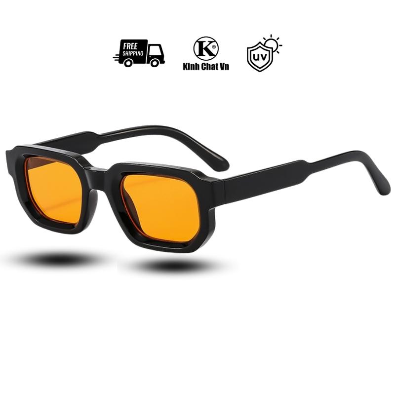 Kính Vuông Chất VN – Kính mắt nam nữ thời trang street style – Gọng đen tròng vàng – Chống chói bảo vệ mắt cực chất kính mát Chống nắng kính mát