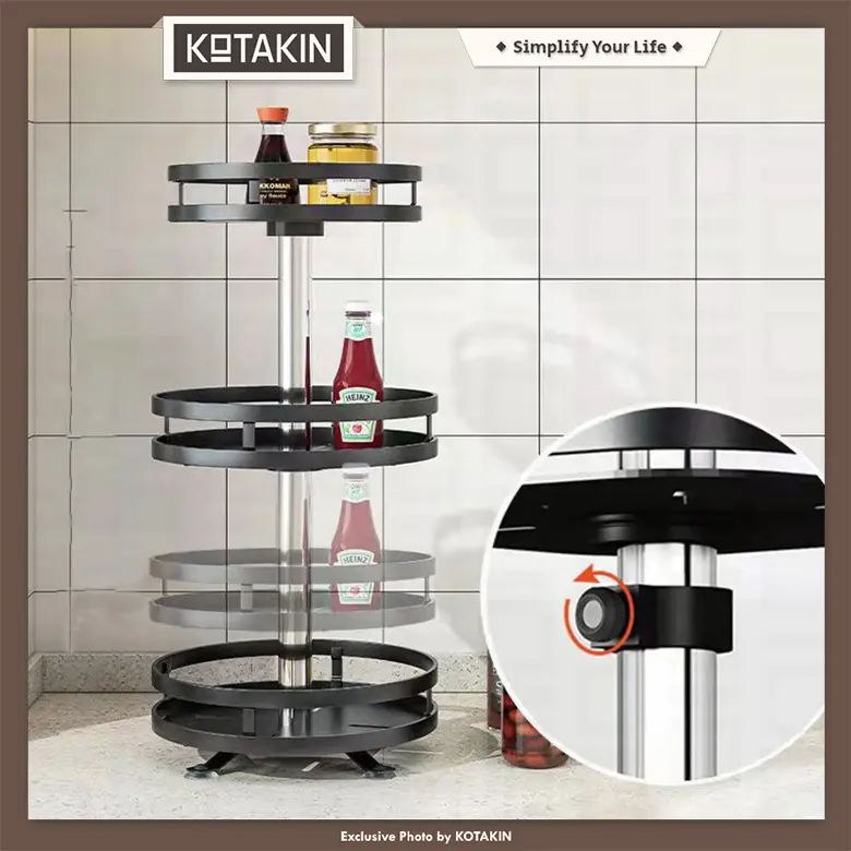 Rak Putar Besi Dapur 360 Derajat Tempat Penyimpanan Bumbu Scincare Sabun Besi Stainless Anti Karat 4