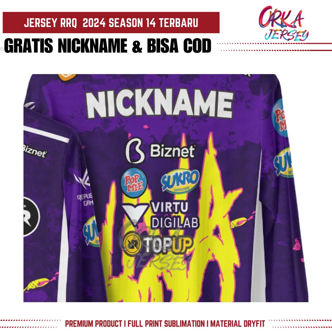 Jersey RRQ LENGAN PANJANG 2024 season 14 premium terbaru Gratis Nickname Pakaian Olahraga