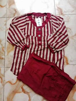Product Review of SETELAN SALUR LD 110 120 130CM XL XXL SETELAN KATUN RAYON TWILL 116554 - SET MOTIF SALUR WANITA jumbo soft peach murah Baju Celana Kancing from c** 2