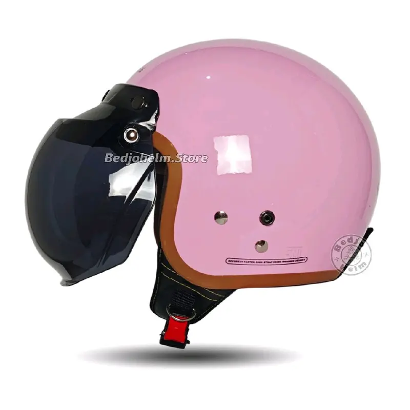 Helm Bogo Dewasa List Coklat Wanita Cewek Full Leher SNI Kaca Cembung Bubble Visor - Motorcycle 2