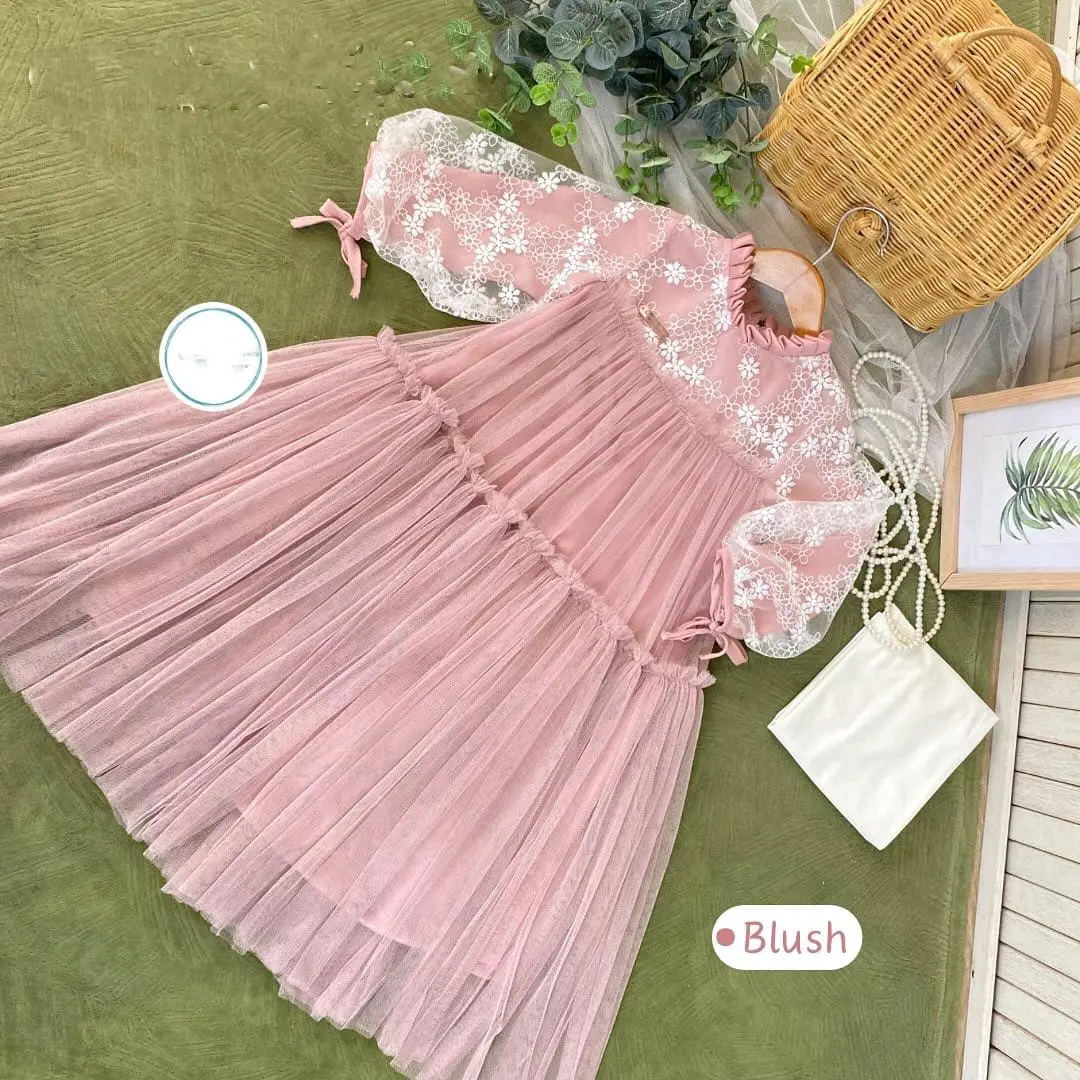 [COD] GAUN DRESS PESTA ANAK PEREMPUAN 4-6 TAHUN MODEL TILE BRUKAT TERBARU 2025 Fashion Kids Cantik