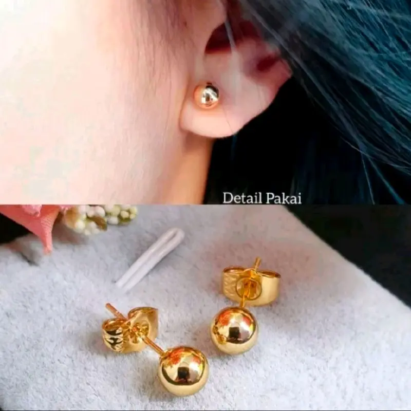 Anting Lada Giwang Tusuk Pentol Titanium Wanita Anti Karat Earrings Perhiasan Lapis Emas 24k Terbaru 1