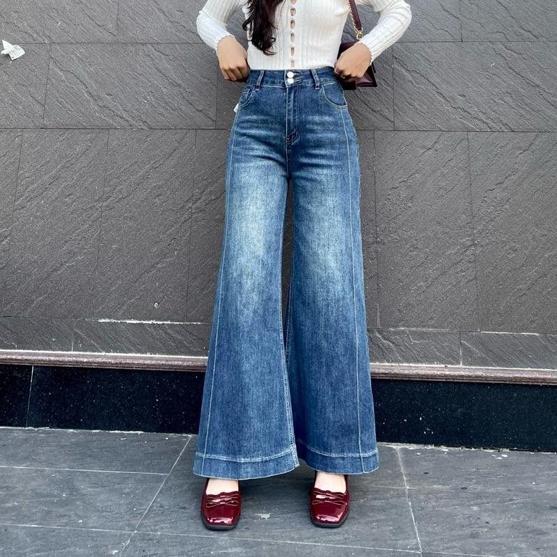 KHUY CẮT TIA LASER QUẦN JEAN NỮ QC ỐNG LOE GÂN CHÂT CO GIÃN MÀU XANH ĐẬM 8003 DÀI