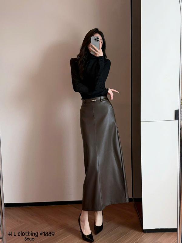  V03 - Chân Váy Da Nữ Dáng Dài Hàn Quốc ChicByHy – Váy Da Ôm Eo Tôn Dáng Chất Len Mềm Co Giãn Mix Áo Len Áo Thun Đều Đẹp 