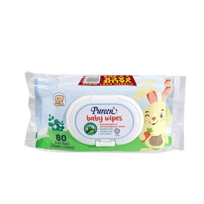 Pureen Baby Wipes - Blue (2 X 80's) New Packaging