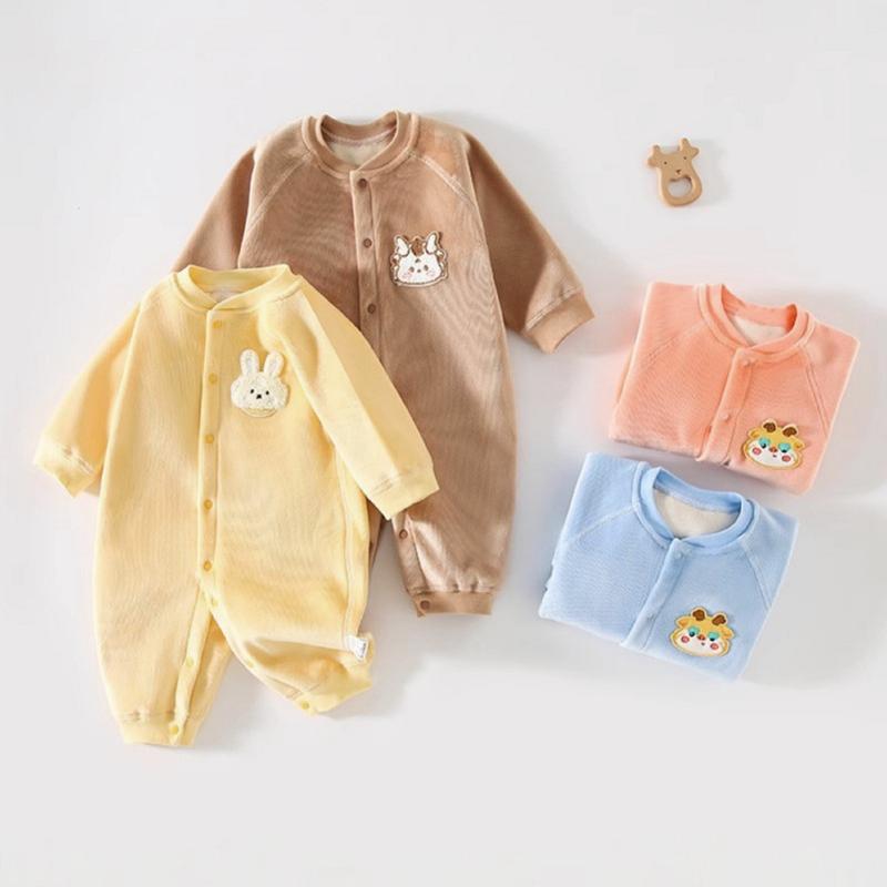 Bodysuit nhung lót nỉ dài tay cho bé sơ sinh đến 18 tháng Đồ ngủ giữ ấm mùa thu đông quần áo liền thân dễ mặc SLN12