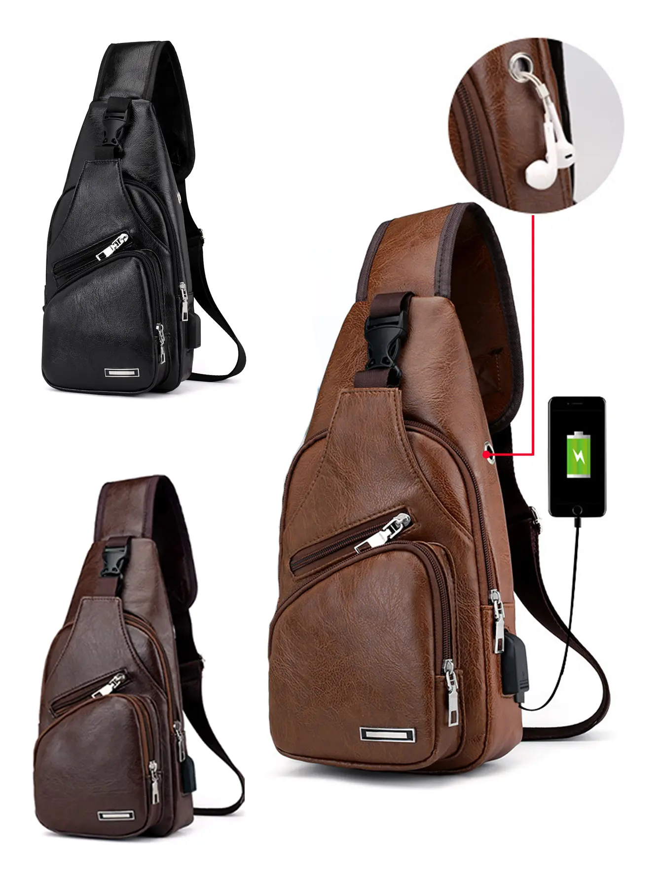 1pc Brown Pu Leather Leisure & Fashionable One Shoulder Backpack, Usb Charging Chest Bag For Men, Business Sling Bag College Bag Fathers Day Gifts Summer Dad Vintage Bag FreshmanFor Books Back To School Multi-Functional Dorm University