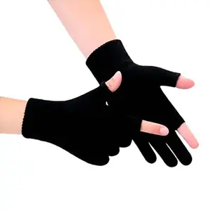 Sarung Tangan Rajut Hitam Polos 2 Jari Buntung Jempol Dan Telunjuk - Gloves Elegan