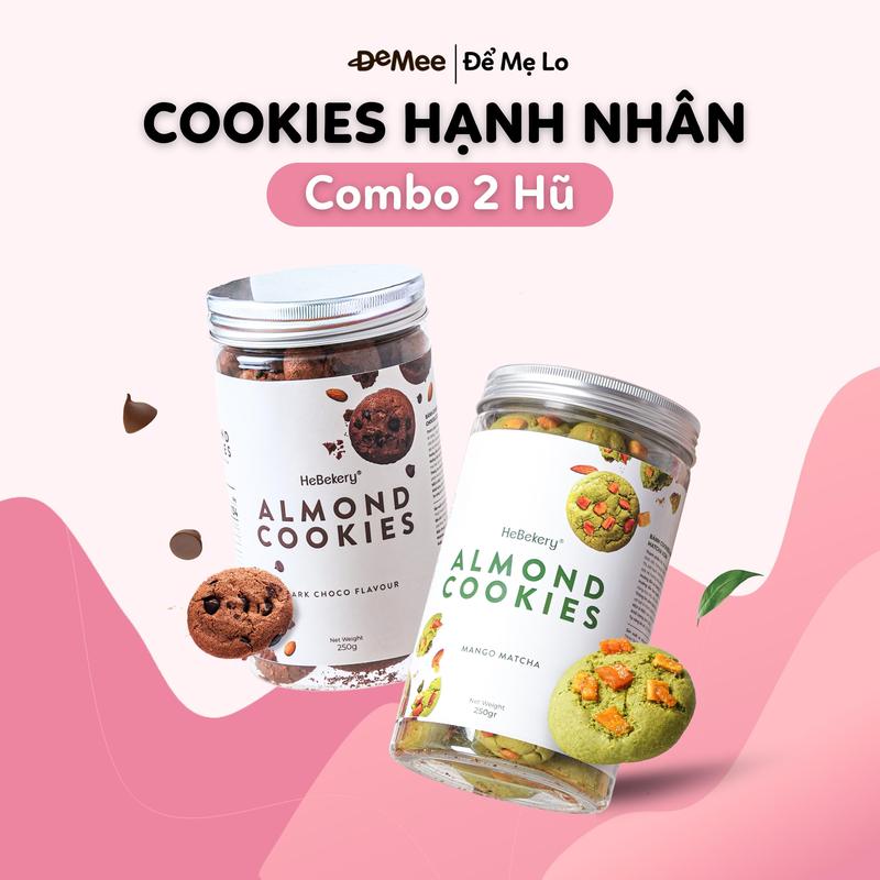 [COMBO 2 HŨ] Cookies Hạnh Nhân Nguyên Cám 4 Vị Choco Ca Cao Socola, Matcha, Phô Mai, Cà Phê Điều Hebekery - Bánh Quy Ăn Vặt Không Cay - Snack Healthy Food Dành Cho Mẹ Bầu by Demee - Thức Ăn Dành Cho Bà Bầu, Mẹ Sau Sinh, Mẹ Bỉm - Ít Ngọt