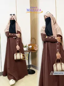 Gamis Mazaya Salur Bahan Mallorca Premium Motif Garis Busui Friendly Adem Jatuh Muslim Syari Lebaran Dress Dewasa Mewah Nyaman Dress Wanita Navy Hitam Maroon Maciato Mahogany