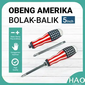 [HAO] Obeng Bolak Balik Amerika 5inch Gagang Karet / 2in1 Obeng Bolak Balik
