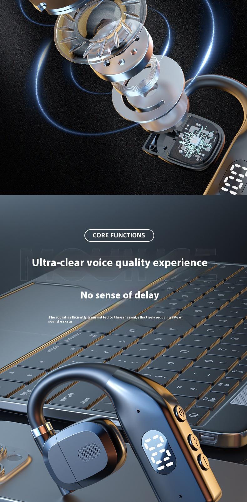 P7 wireless Earbuds terbuka olahraga headphone tidak masuk telingaNyaman memakai earphone Bluetooth nirkabel OWS headset dengan LED digital headphone satu telinga