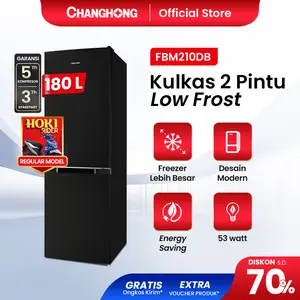 Changhong  Kulkas 2 Pintu  (Bottom Mounted Refrigerator) Lemari Es  Kapasitas 180 Liter FBM210DB Black