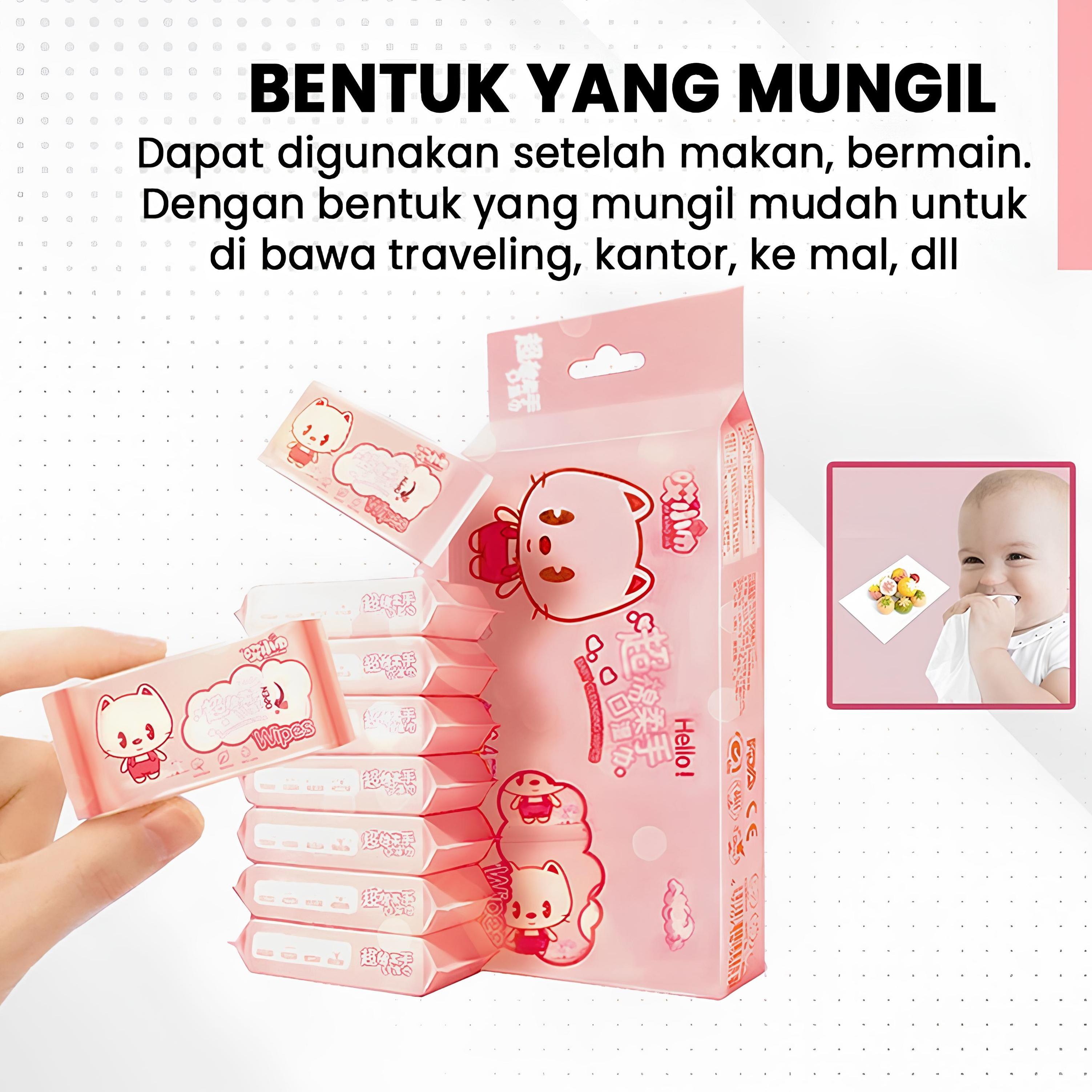 PS Tisu Basah Mini Portable 1 Pack Isi 8 Pcs Tissue Basah Bayi Lembut Non Alkohol Tissue Basah Traveling |Wet Wipes Baby Cleaning Tanpa Pewangi