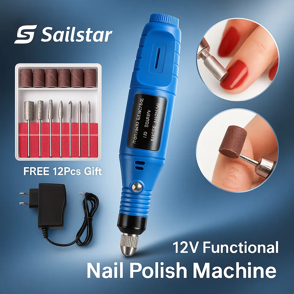 Sailstar High-Performance Electric Polishing Tool Electric Nail Polisher Adjustable Speed Operation Nail Grinding Tool Works on Various Materials Nail Care Tools 3x Rotational Speed Design Nail Art Tools Multifunctional Nail Polishing Machine