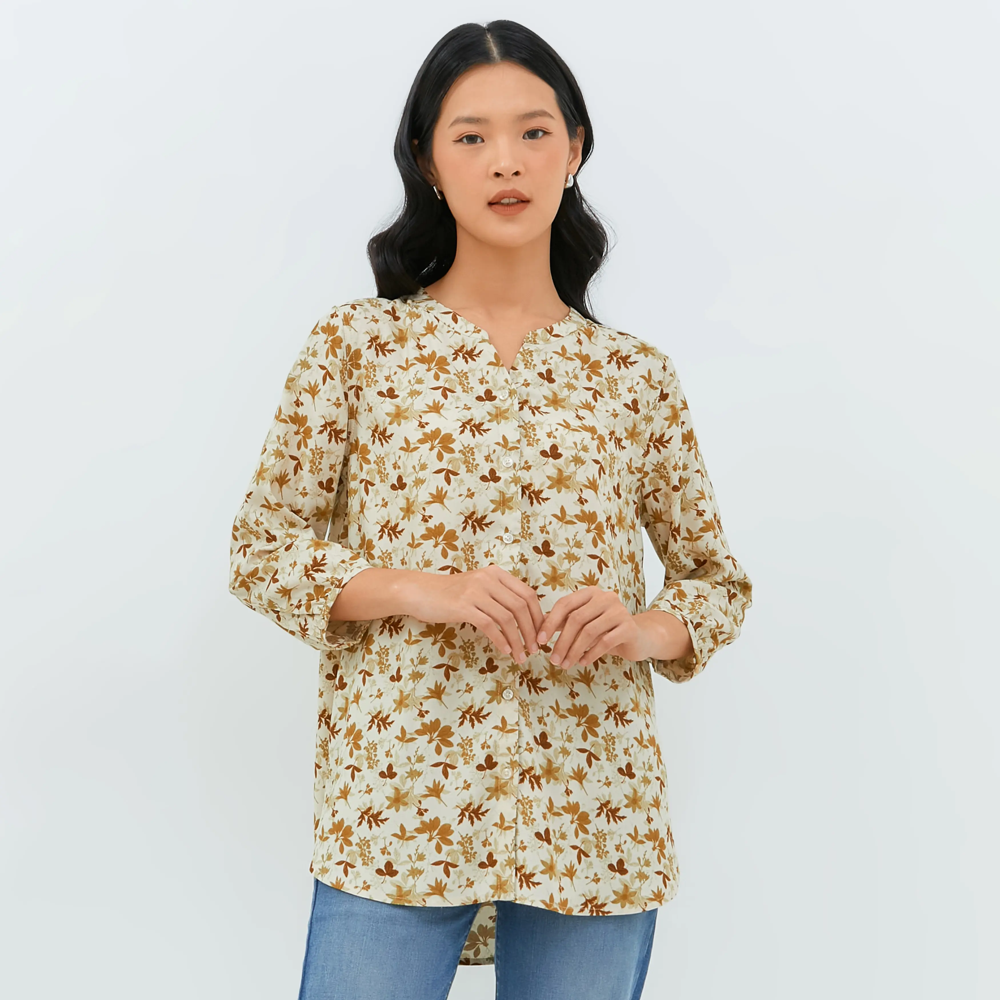 Geela Official - Cartea Flower Brown Blouse (G.13101) - Blouse Wanita
