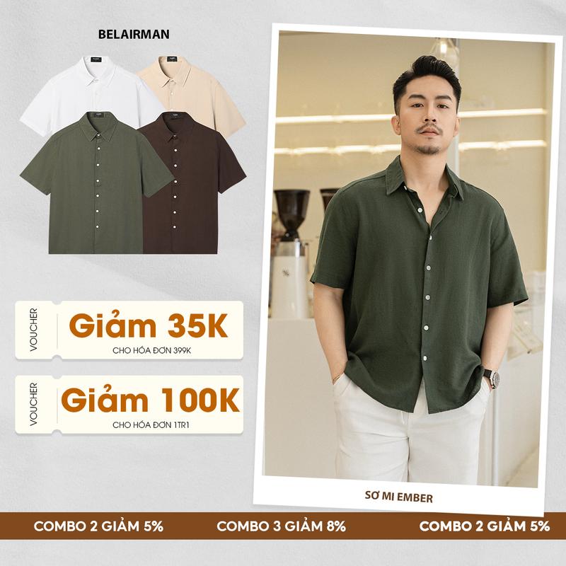 Áo sơ mi nam tay ngắn BELAIRMAN EMBER chất vải Linen cao cấp sang trọng thanh lịch Menswear - ELCS0132