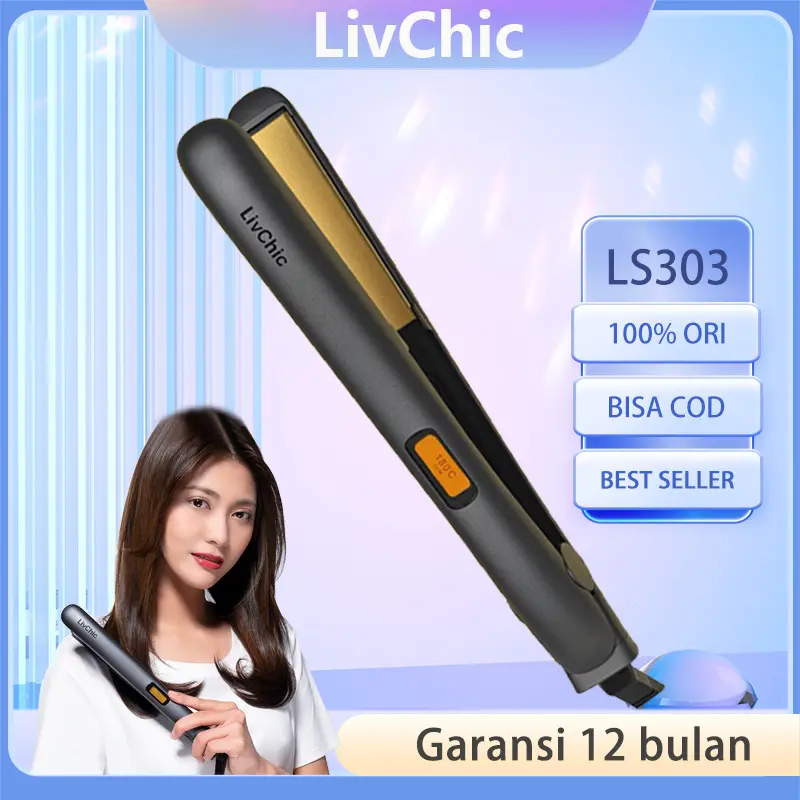 LivChic 2IN1 LS303 Catok Rambut untuk Meluruskan Keriting Ringan Alat pengeriting rambut Tongkat pelurus rambut