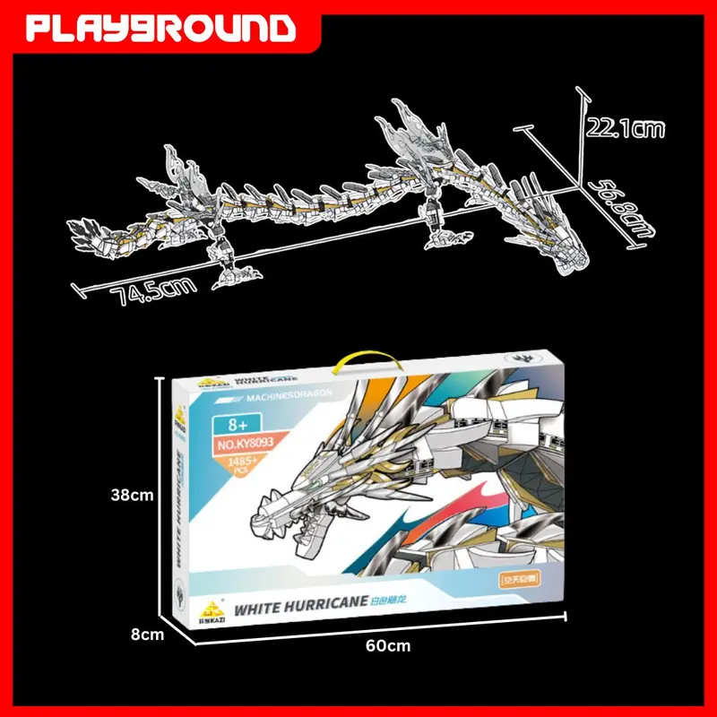 PLAYGROUND KAZI Bricks Building Block Naga Putih 75cm KY8093 Sembo Set 1485+ Pieces Panjang 75 cm Mainan Kreatif dan Seru 4