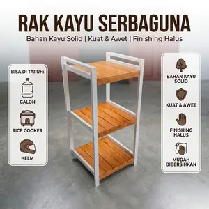 Rak Kayu Susun Serbaguna Bahan Kayu Solid Kuat Awet Finishing Halus Cocok Untuk Galon Rice Cooker Dan Helm