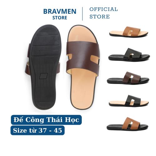 Dép da nam Công Thái Học Bravmen đế mài Ombre thủ công độc đáo thiết kế chữ H chính hãng đế Eva ôm chân K05