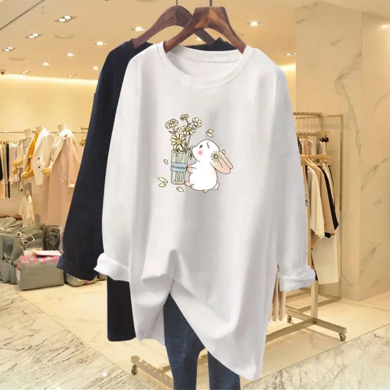 Kaos Oversize Wanita Lengan Panjang Kaos Streetwear Baju Jumbo Atasan Dewasa Kaos Trend Oblong 1