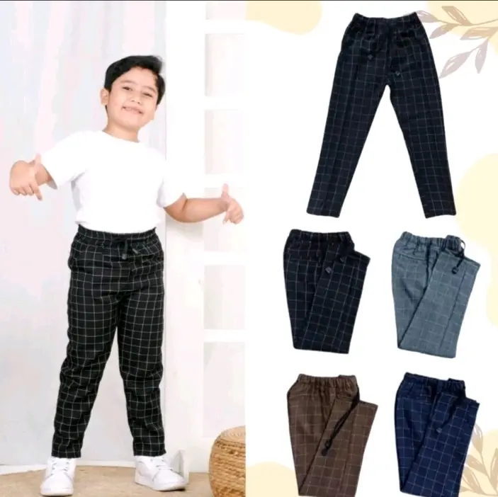 celana panjang tartan anak 1-13 tahun unisex garis kotak kotak 0