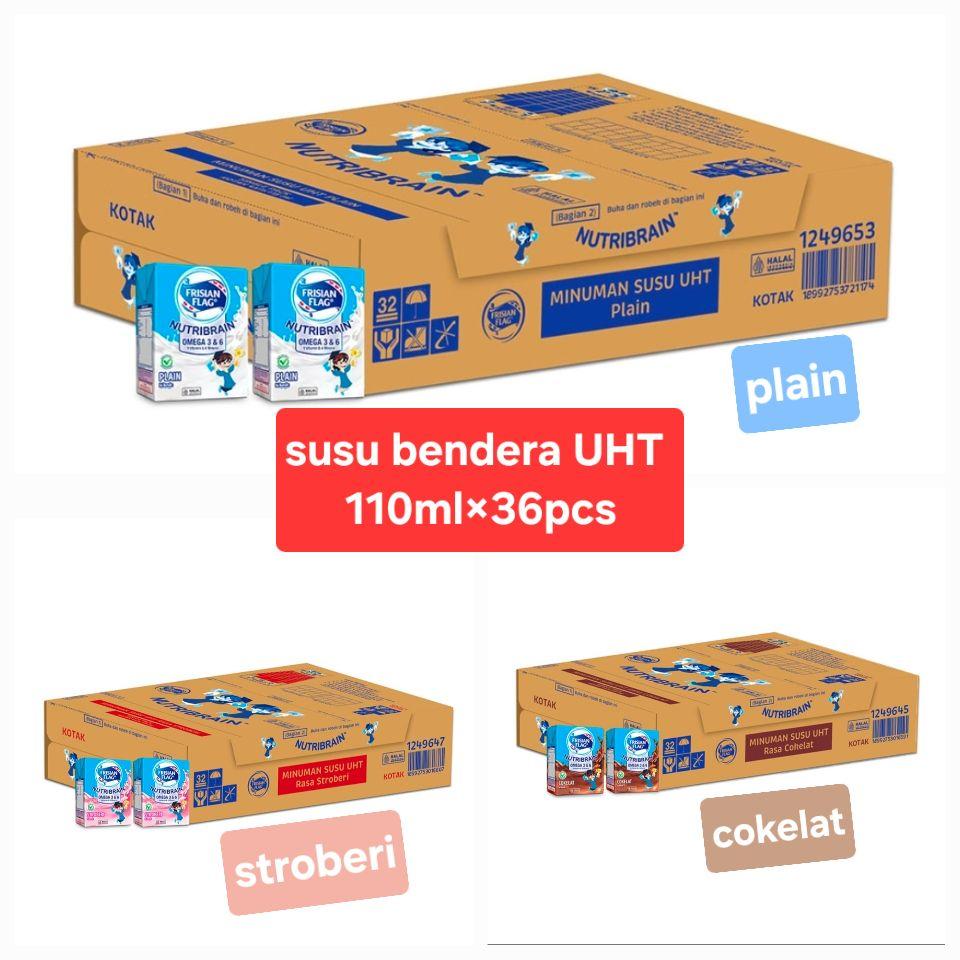 Nutribrain Frisian Flag Susu UHT Cair 36x110ml Minuman Susu UHT Plain Stroberi Cokelat Milk Nutribrain Frisian Flag Susu UHT Cair 36x110ml Minuman Susu UHT Plain Stroberi Cokelat Milk