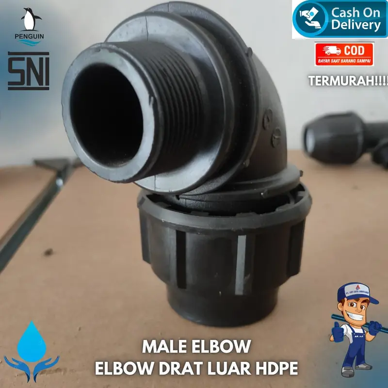 Fitting HDPE Elbow Drat Luar 20mm x 1/2 Inch Atau Male Thread Elbow Uk 20Mm x 1/2 Inch 0