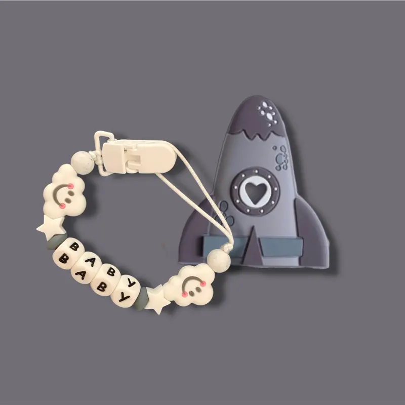 Bright chewelry rocket teether and clip