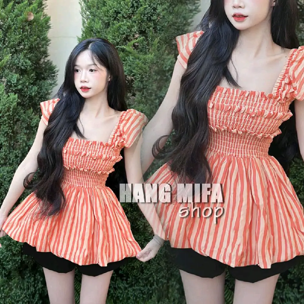 [TẶNG CHARM] Set Áo Cánh Tiên Phom Bí 3 Màu Sọc Kèm Quần Chất Bao Đẹp - Nữ -S10