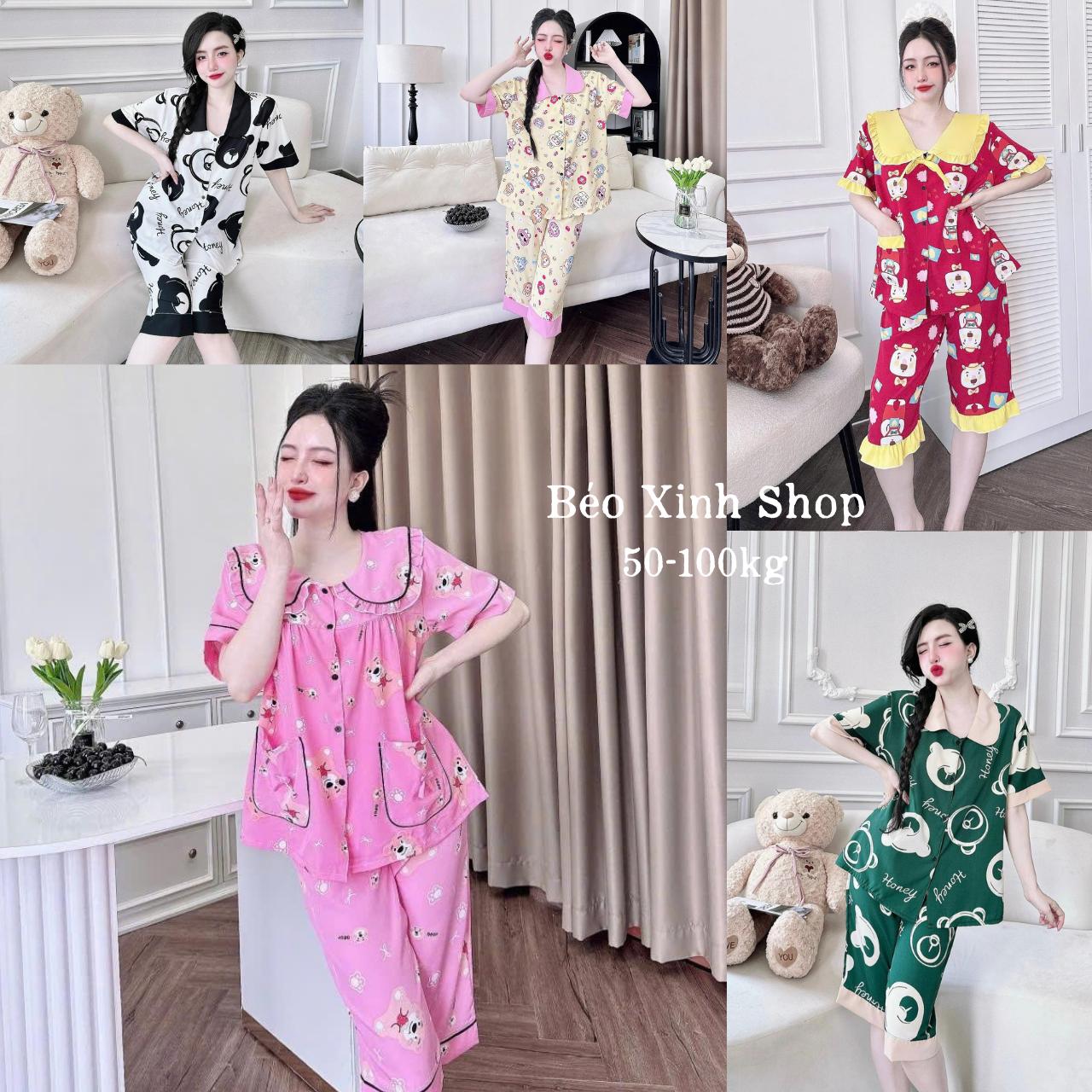 Đồ Bộ - Đồ Ngủ Lửng Pijama Bigsize 50-100kg Vải Lụa Nhật Mềm Mịn Mát Nữ Women Quần Ngủ Áo Ngủ - A.5202