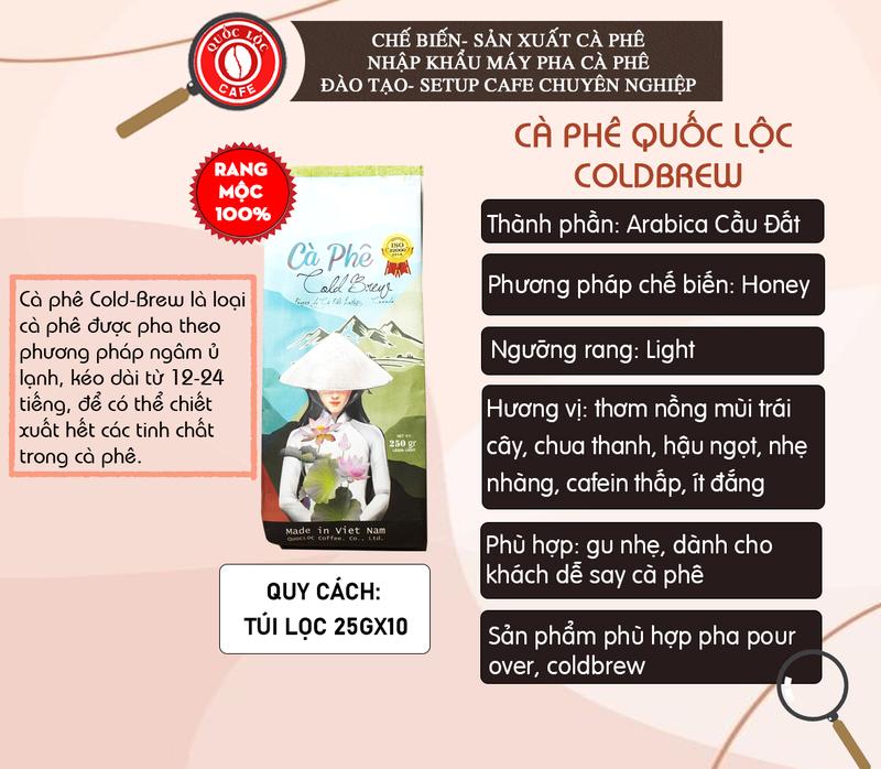 Cà phê COLDBREW túi lọc cà phê ủ lạnh Arabica - gói 10 túi*25g - Quốc Lộc Coffee