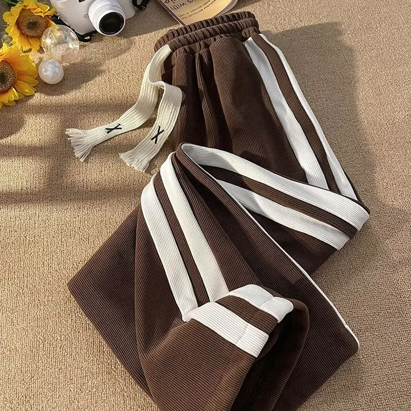 OMO Celana Corduroy Wanita Elastic Highwaist Casual Loose Pants/Celana Cargo Corduroy