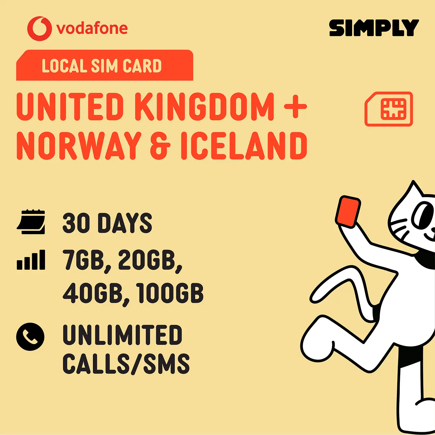 [Vodafone UK] 30 Days | 7GB/20GB/40GB/100GB(5G/4G) Data | Local UK SIM Card | Hotspot Supported