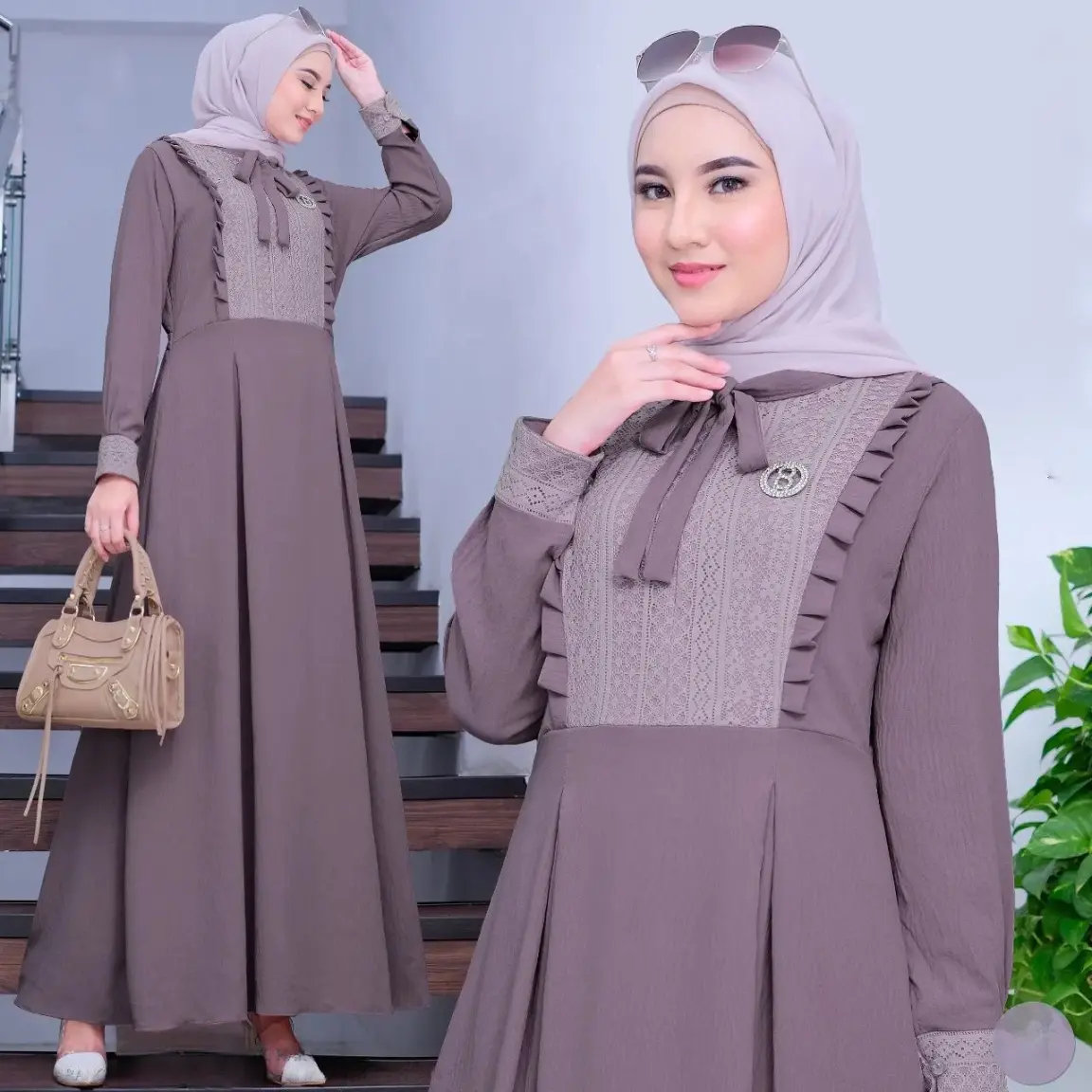 laila dress/gamis muslim wanita mix brukat terbaru