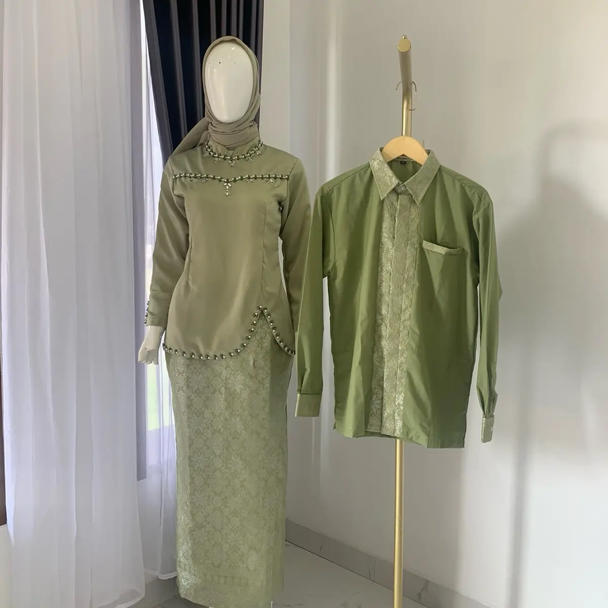 AMIRA SAGE mix Songket premium, kemeja toyobo Couple baju kondangan, rok songket dan blouse
