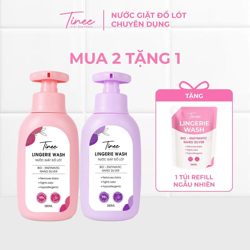 [MUA 2 TẶNG 1] Nước Giặt Đồ Lót Chuyên Dụng Tinee - Nano Bạc Hạn Chế Nấm Khuẩn (280ml/ chai) + Tặng 1 Túi Refill  (280ml/ túi) )