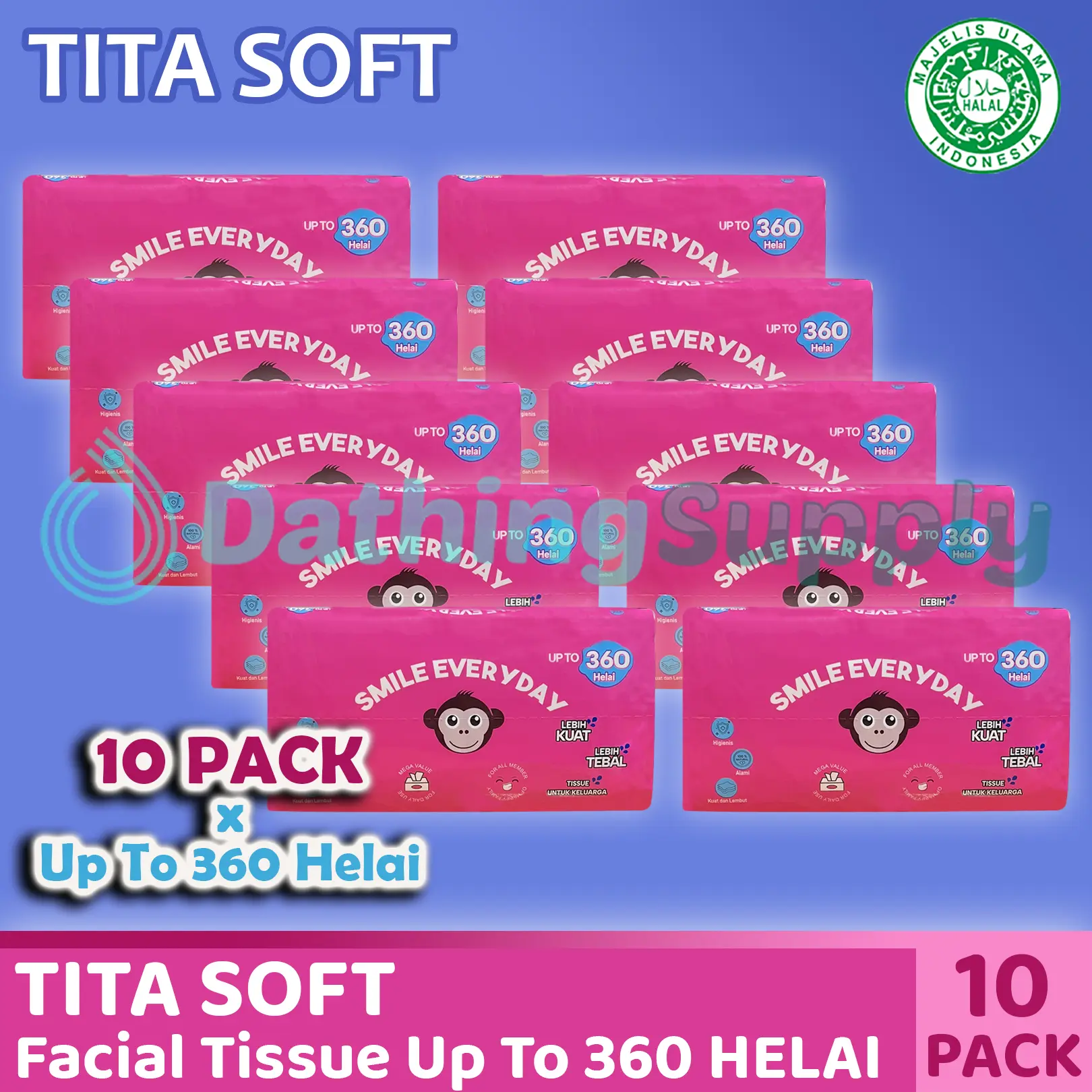 [ 10 PACK ] Tissue Tita Soft Facial 360 Helai - 2 ply / rangkap / TIsu Wajah Halus Pembersih ( Kemasan Terbaru TitaSoft 180 Sheet )