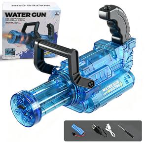 ガトリングおもちゃ水鉄砲セット、3.7V 500mAhバッテリー、450mLタンク、ゴーグル、USB充電器、取り外し可能な筒、回転式ノズルヘッド、アウトドアで楽しい