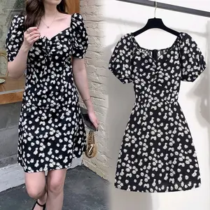 Dress pendek Sabrina motif Daisy Bunga V-Neck Melar