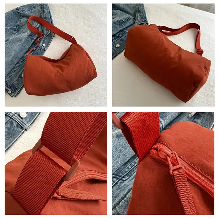 CHIYUM Tas Selempang Wanita Bahu Kain Nilon Lembut Untuk Wanita Lipit Solid Warna Kapasitas Besar Pria Korean Style Tas Sekolah Cowok Wanita Import Tangan Desain Sederhana Tas Cewek Sekolah Tas Messenger Travel Bag 7